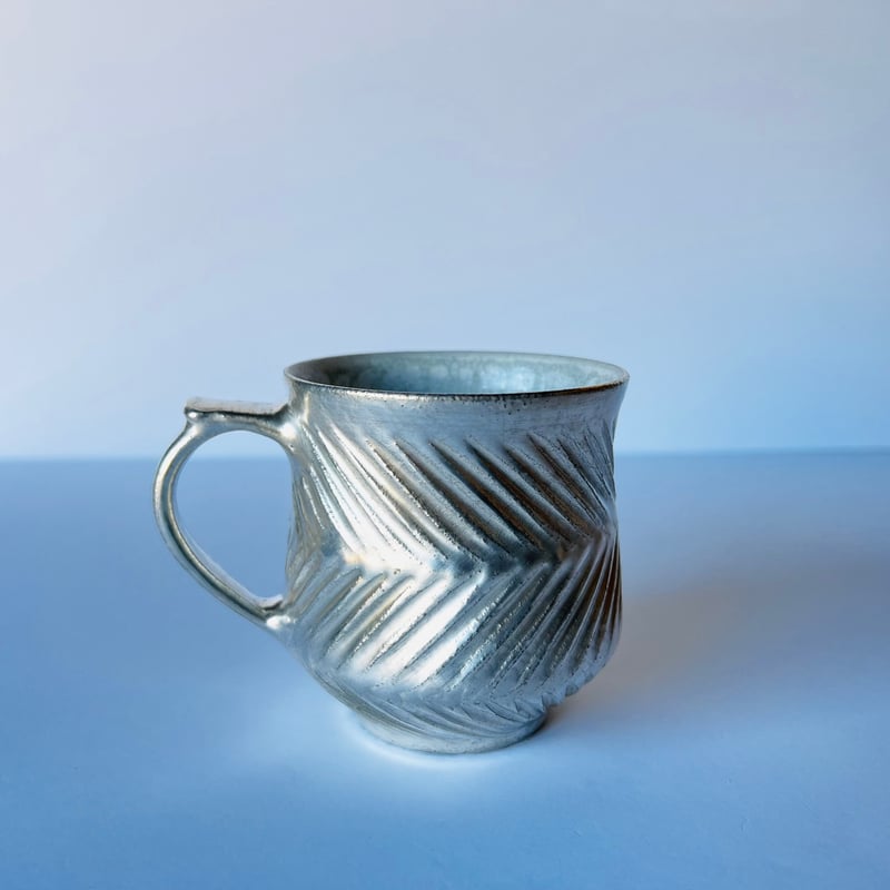 TNｰ91 谷井直人 銀彩しのぎビードロマグカップ Silver-Glazed Shinogi