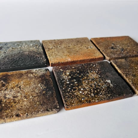 TKー1 信楽角皿六枚組　Shigaraki square plate six-disc set
