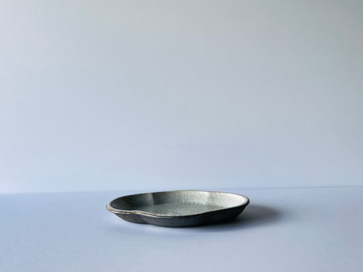 TN−22 谷井直人 銀彩ビードロ木瓜皿 Naoto Tanii, Silver-glazed