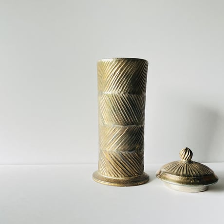 TN−30 谷井直人　銀彩経筒形花入れビードロしのぎ　Naoto Tanii, Silver-colored Sutra Cylindrical Flower Vase, Vidro Shinogi