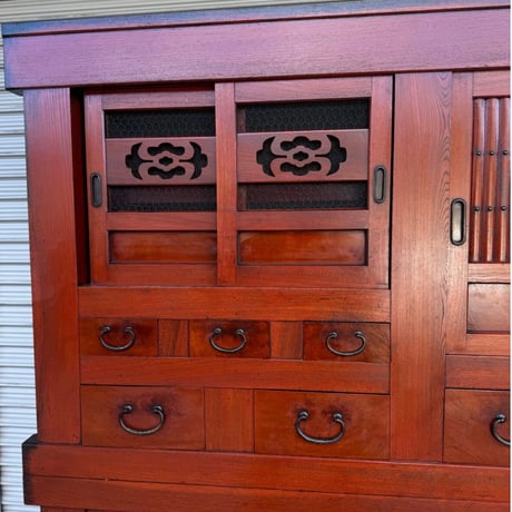ＧＭ10Z① 八尺極上前総欅の近江水屋箪笥 Premium 8-Sized Omi Mizuya Tansu (Kitchen Cabinet) with All-Keyaki Front