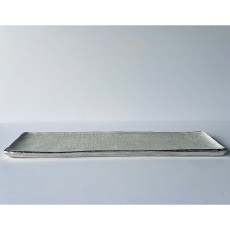 TNー72 谷井直人　銀彩ビードロ長皿　Naoto Tanii – Silver-Glazed Bidoro Long Plate