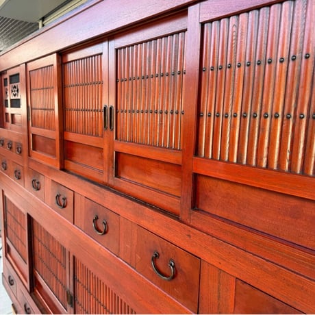 ＧＭ10Z① 八尺極上前総欅の近江水屋箪笥 Premium 8-Sized Omi Mizuya Tansu (Kitchen Cabinet) with All-Keyaki Front