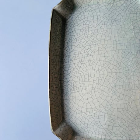 TN−36 谷井直人　銀彩ビードロ隅切り四角皿　TN-36 Naoto Tanii Silver-glazed Vidro square plate with cut corners