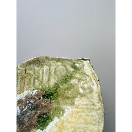 T−110 辻村史朗　伊賀葉皿　共箱有Shiro Tsujimura Iga Leaf Plate (Iga-style Leaf-shaped Plate)