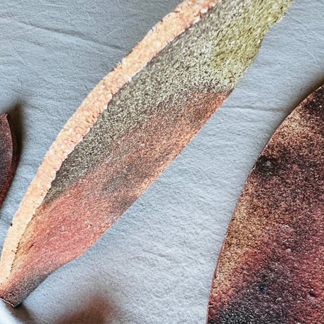 O−40 大平新五　信楽葉皿五枚組　　Shingo Ohira – Set of Five Shigaraki Leaf Plates
