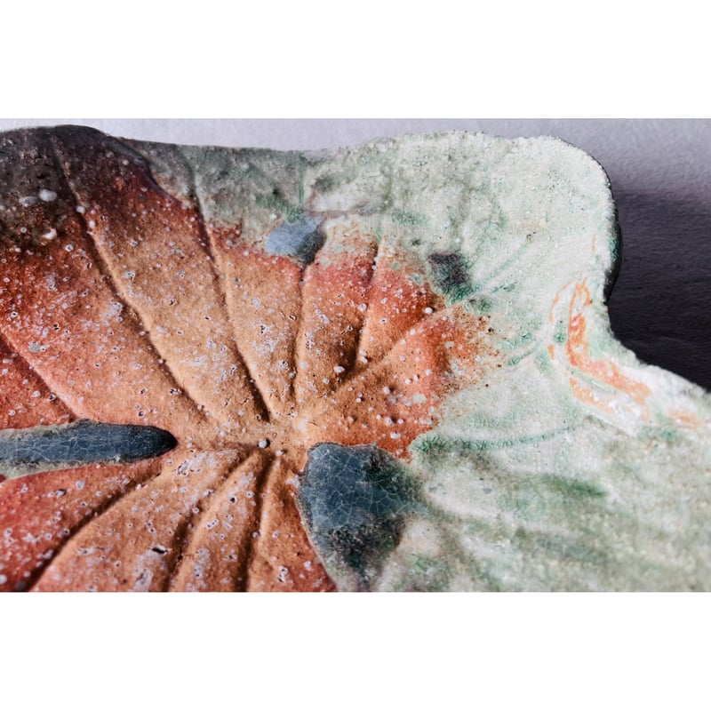 Tー116 辻村史朗 伊賀葉皿大 共箱付 Shiro Tsujimura Large Leaf