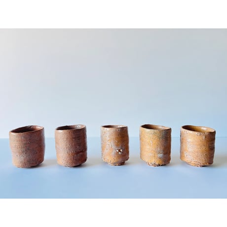 Tー97 辻村史朗　井戸向付　ぐい呑　五客組　共箱有Shiro Tsujimura Set of Five — Ido Mukozuke / Guinomi