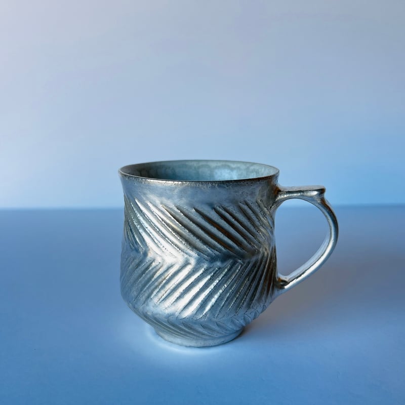 TNｰ91 谷井直人 銀彩しのぎビードロマグカップ Silver-Glazed Shinogi