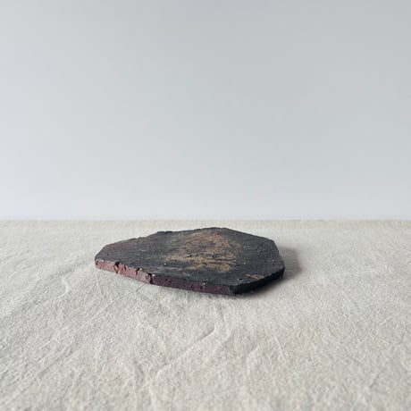 T−127 辻村史朗　焼き締め八角皿　共箱付　Shiro Tsujimura Yakishime Octagonal Plate