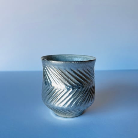TNｰ91 谷井直人　銀彩しのぎビードロマグカップ　Silver-Glazed Shinogi Bidoro Mug