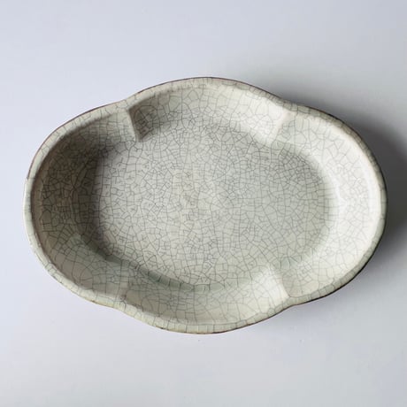 TN−22 谷井直人　銀彩ビードロ木瓜皿　Naoto Tanii, Silver-glazed Vidro quince plate
