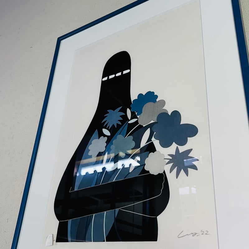 Lー1 Ly リー「LUV with Gray Flowers」木版画 Woodblock