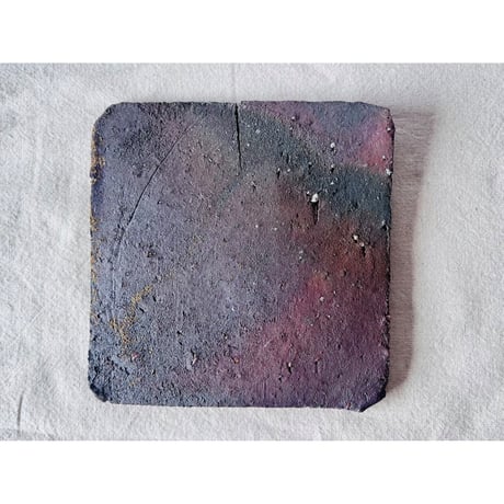 T−125 辻村史朗　焼き締め四方皿　共箱付　Shiro Tsujimura Yakishime Square Plate
