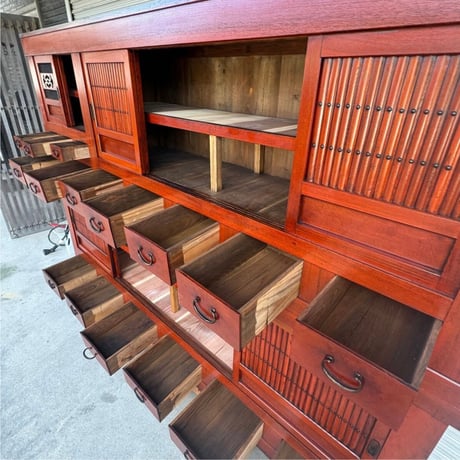 ＧＭ10Z① 八尺極上前総欅の近江水屋箪笥 Premium 8-Sized Omi Mizuya Tansu (Kitchen Cabinet) with All-Keyaki Front