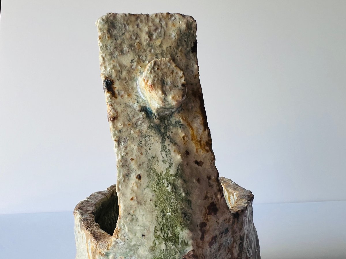 秀作神山清子信楽焼「手桶花入れ」