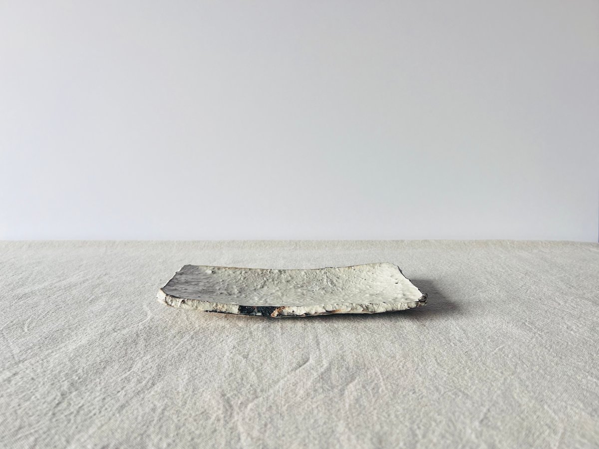 T−124 辻村史朗 粉吹四方皿 共箱付 Shiro Tsujimura Small Kofu