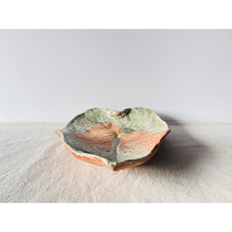 Tー116 辻村史朗 伊賀葉皿大 共箱付 Shiro Tsujimura Large Leaf