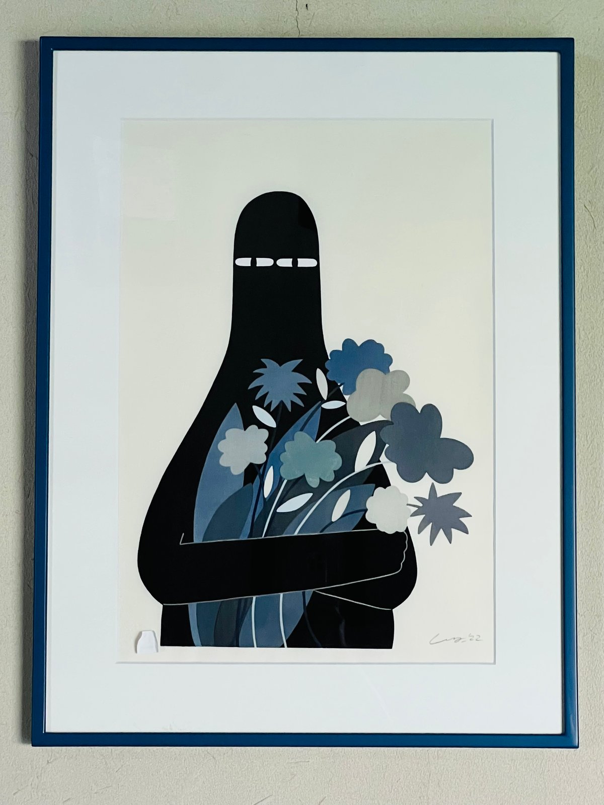 Lー1 Ly リー「LUV with Gray Flowers」木版画 Woodblock