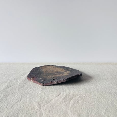 T−126 辻村史朗　焼き締め八角皿　共箱付　Shiro Tsujimura Yakishime Octagonal Plate