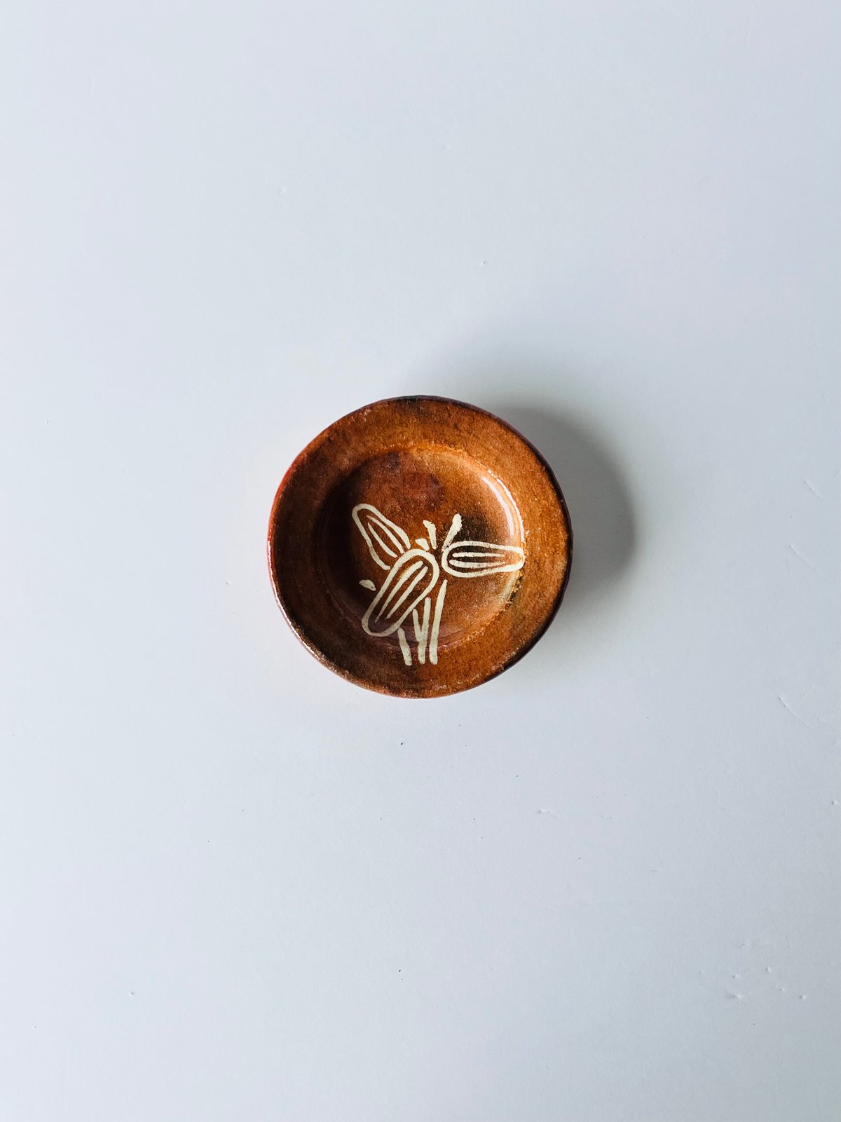 e2831 赤楽 図変 小皿 浅尾宗筌 共箱 径12cm 絵変 銘々皿 AK-1 赤楽 小皿 三点高台 笹文様 Akaraku Small Plate with Th