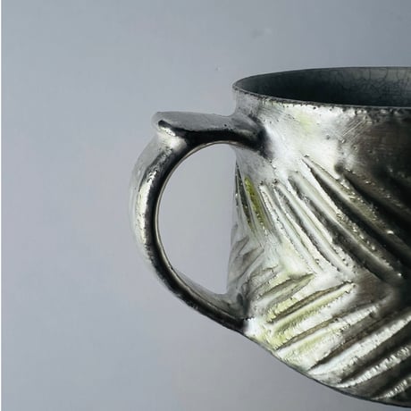 TNー54 谷井直人　銀彩ビードロマグカップ　しのぎ　Naoto Tanii Silver-glazed Vidro Mug - Shinogi