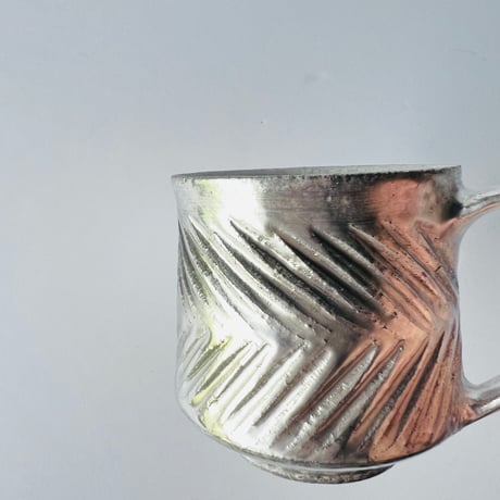 TNー54 谷井直人　銀彩ビードロマグカップ　しのぎ　Naoto Tanii Silver-glazed Vidro Mug - Shinogi