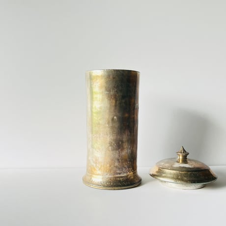 TNｰ29 谷井直人　銀彩経筒型形花入れ　ビードロ　TN-29 Naoto Tanii, Silver-colored cylindrical flower vase, Vidro