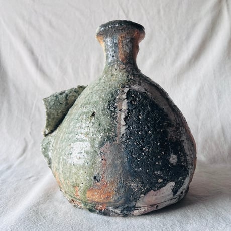 T−114　辻村史朗　伊賀花入　共箱付　Shiro Tsujimura Iga Flower Vase