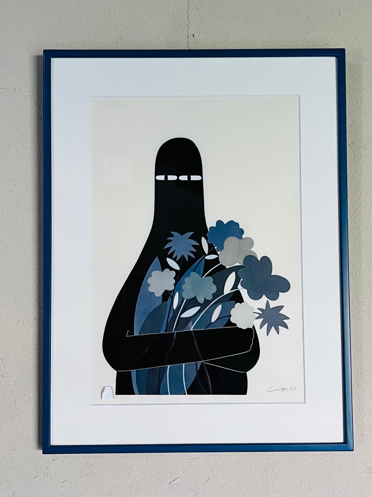 絵画 版画 Lー1 Ly リー「LUV with Gray Flowers」木版画 Woodblock