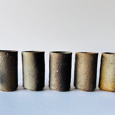 Oー33 大平新五　信楽湯呑み　五客組 Ohira Shingo, Shigaraki teacups, set of five
