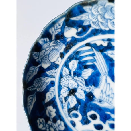 KS-1 伊万里　染付　呉須白抜　花鳥図　Imari blue and white with cobalt blue and white, flower and bird design