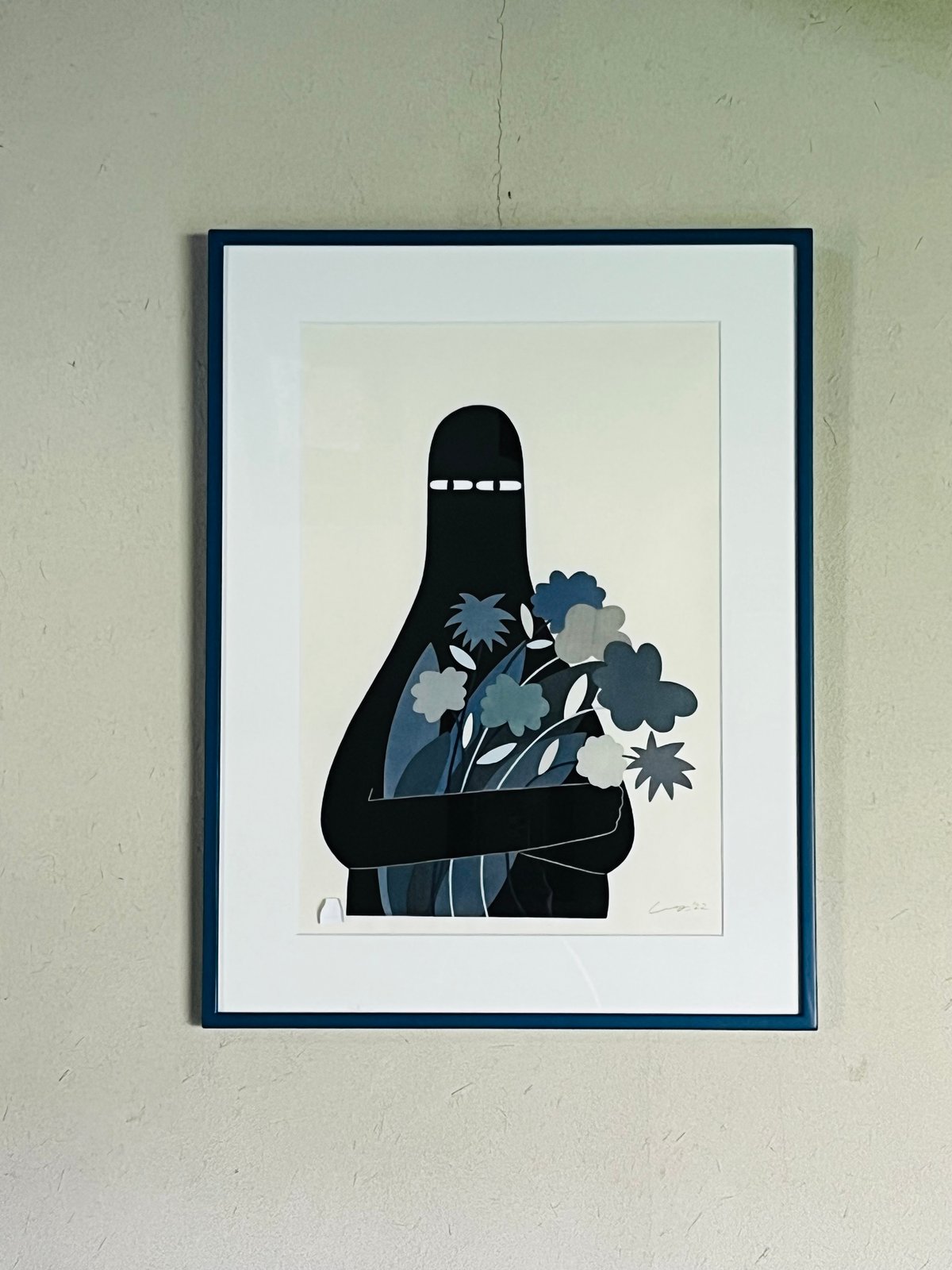 Lー1 Ly リー「LUV with Gray Flowers」木版画 Woodblock