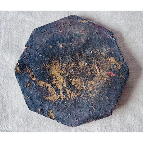 T−127 辻村史朗　焼き締め八角皿　共箱付　Shiro Tsujimura Yakishime Octagonal Plate