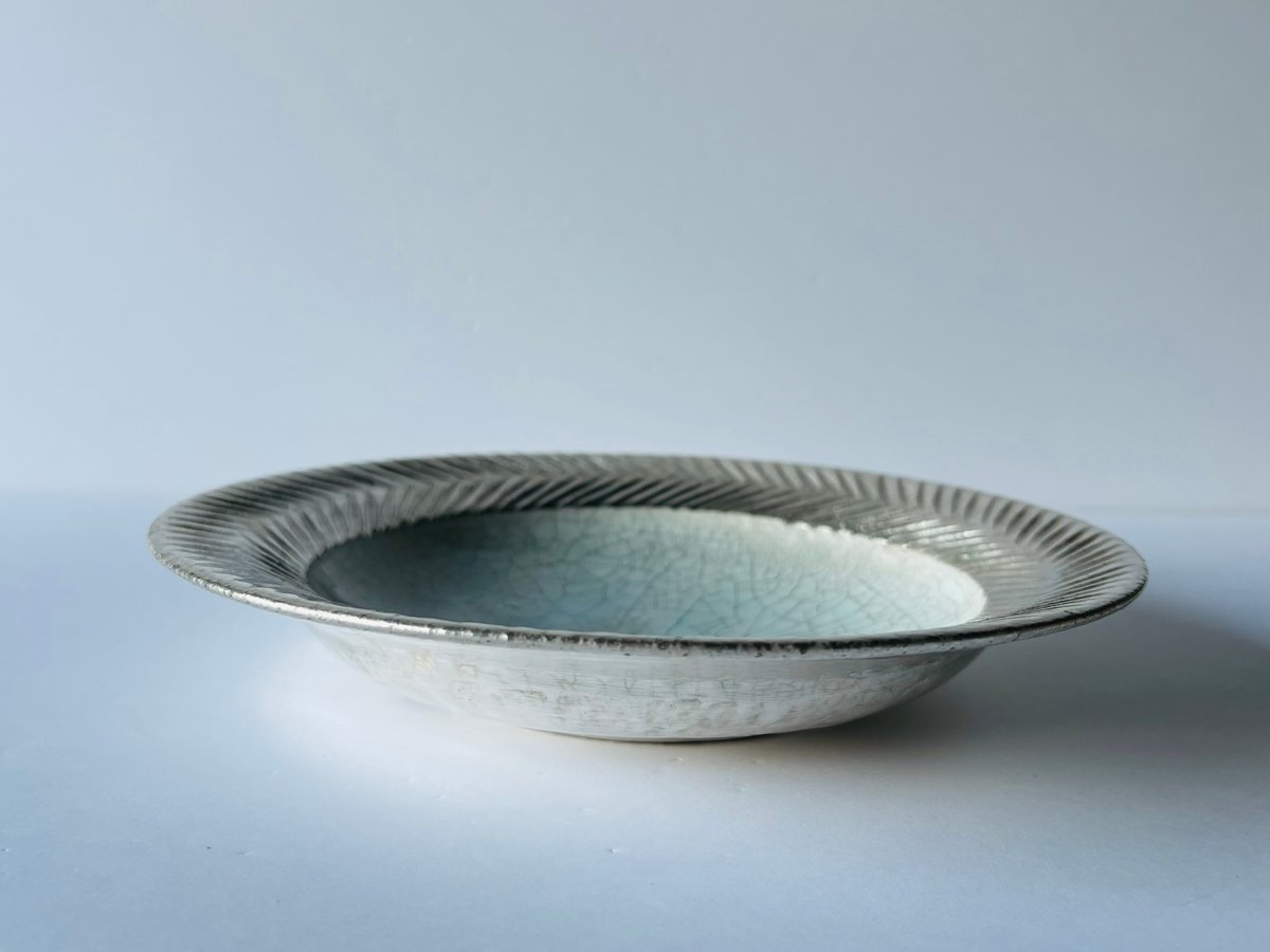 TNー67 谷井直人 銀彩ビードロしのぎリム皿大 Naoto Tanii – Silver-G