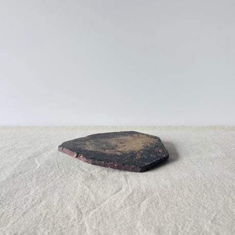 T−126 辻村史朗　焼き締め八角皿　共箱付　Shiro Tsujimura Yakishime Octagonal Plate