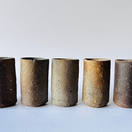 Oー33 大平新五　信楽湯呑み　五客組 Ohira Shingo, Shigaraki teacups, set of five