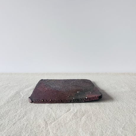 T−125 辻村史朗　焼き締め四方皿　共箱付　Shiro Tsujimura Yakishime Square Plate