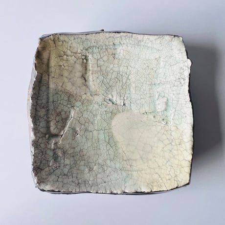 TN−19 谷井直人　銀彩ビードロ四方皿　Naoto Tanii, Silver-glazed Vidro square plate