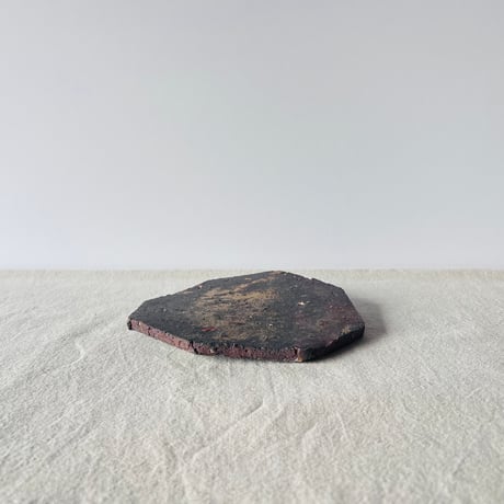 T−127 辻村史朗　焼き締め八角皿　共箱付　Shiro Tsujimura Yakishime Octagonal Plate