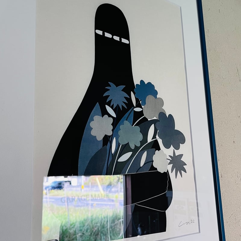 Lー1 Ly リー「LUV with Gray Flowers」木版画 Woodblock