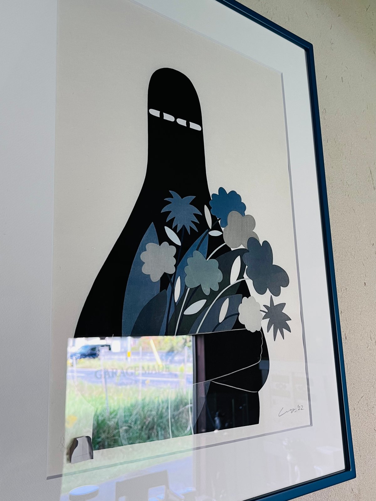 Lー1 Ly リー「LUV with Gray Flowers」木版画 Woodblock