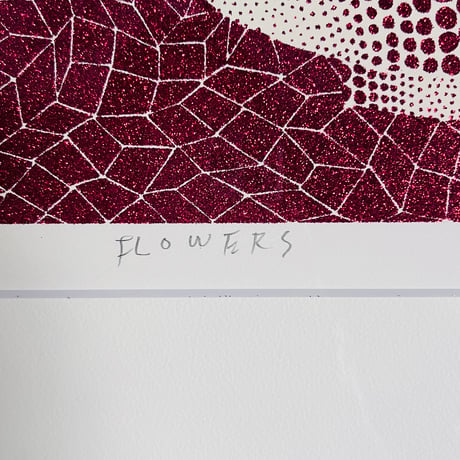 Kー1 草間彌生　「FLOWERS（花）」シルクスクリーン（ラメ）Yayoi Kusama “FLOWERS” (Silkscreen with Glitter)