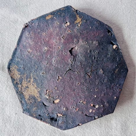 T−127 辻村史朗　焼き締め八角皿　共箱付　Shiro Tsujimura Yakishime Octagonal Plate