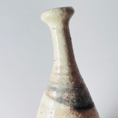 T−128 辻村史朗　粉吹つる首花入　共箱付　Shiro Tsujimura Kohiki Crane-Neck Flower Vase