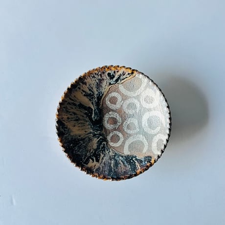 TNー70 谷井直人　グリグリ黒流し小皿　Naoto Tanii – Black Glazed Small Plate – Grigri