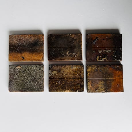 TKー1 信楽角皿六枚組　Shigaraki square plate six-disc set