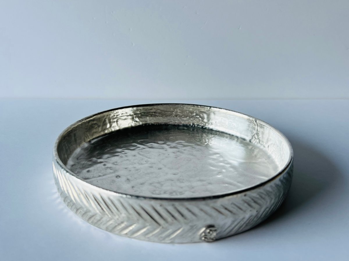 TNー69谷井直人 銀彩しのぎリム皿 Naoto Tanii – Silver-Glazed