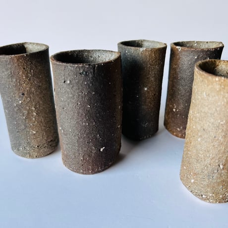 Oー33 大平新五　信楽湯呑み　五客組 Ohira Shingo, Shigaraki teacups, set of five