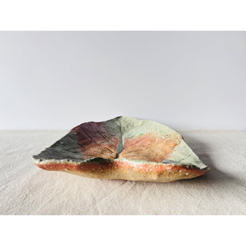 辻村史朗　伊賀　大皿 T−112 辻村史朗 伊賀葉皿 共箱有 Shiro Tsujimura Iga Leaf Pl